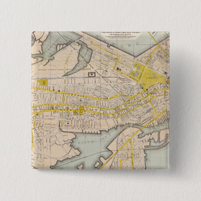 Map Of Boston 2 Inch Square Button (Front)