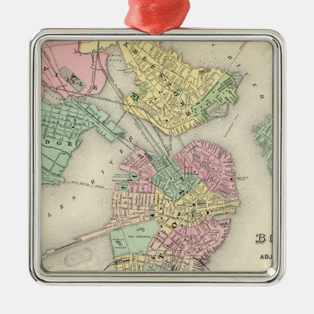 Map Of Boston And Adjacent Cities Metal Ornament (Front)