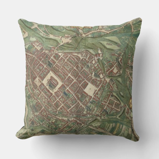 Map of Bratislava, from 'Civitates Orbis Terrarum' Throw Pillow (Front)