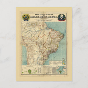 Map of Brazil (1908) Postcard