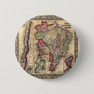 Map of Brazil, Bolivia, Paraguay, and Uruguay 2 Inch Round Button