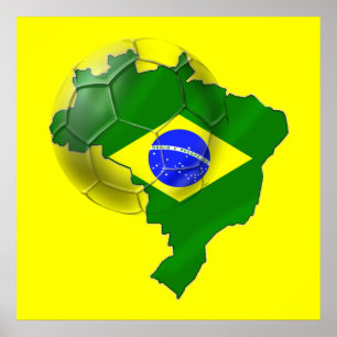 Map of Brazil flag Soccer ball tees and gifts Poster