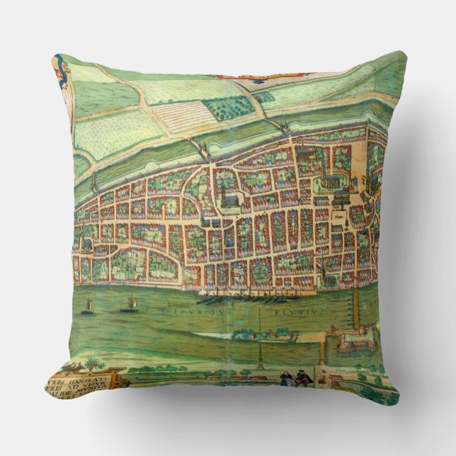 Map of Bremen, from 'Civitates Orbis Terrarum' by Throw Pillow (Front)