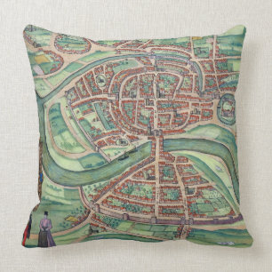 Map of Bristol, from 'Civitates Orbis Terrarum' by Throw Pillow