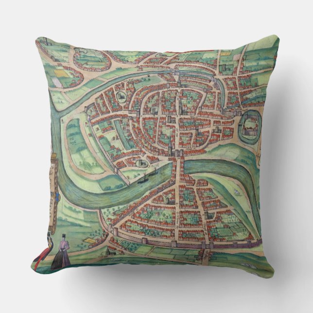 Map of Bristol, from 'Civitates Orbis Terrarum' by Throw Pillow (Front)