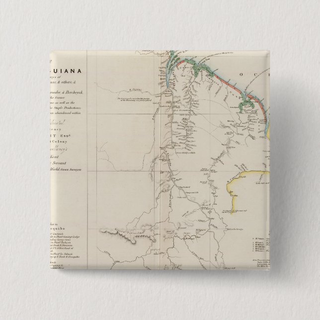 Map of British Guiana 2 Inch Square Button (Front)
