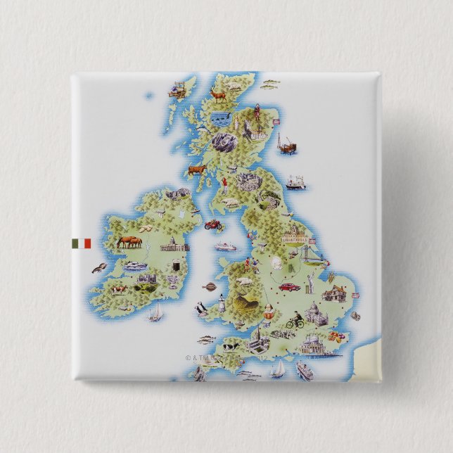 Map of British Isles 2 Inch Square Button (Front)