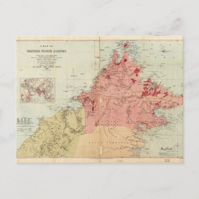 Map of British North Borneo (1899) Postcard (Front)