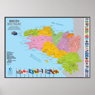 Map of Brittany, 9 countries, 5 departments Poster