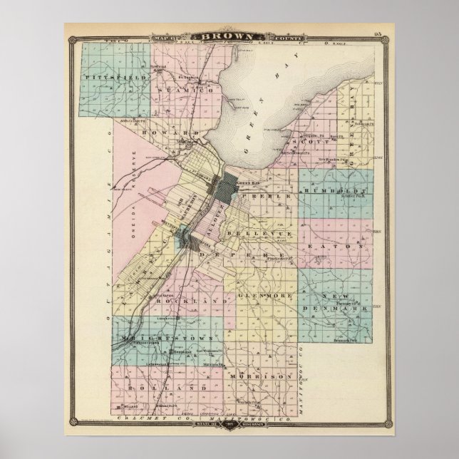 Map of Brown County, State of Wisconsin Poster (Front)
