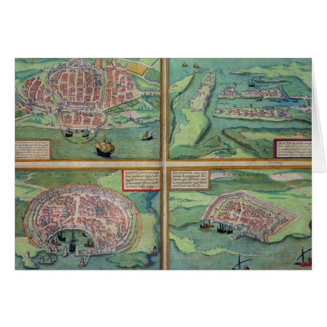 Map of Calais, Malta, Rhodes, and Famagusta, from (Front Horizontal)