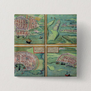 Map of Calais, Malta, Rhodes, and Famagusta, from 2 Inch Square Button