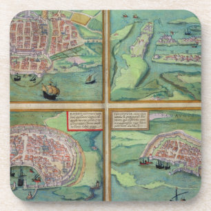 Map of Calais, Malta, Rhodes, and Famagusta, from Coaster
