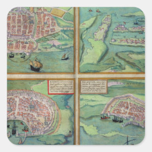Map of Calais, Malta, Rhodes, and Famagusta, from Square Sticker