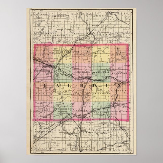 Map of Calhoun County, Michigan Poster (Front)
