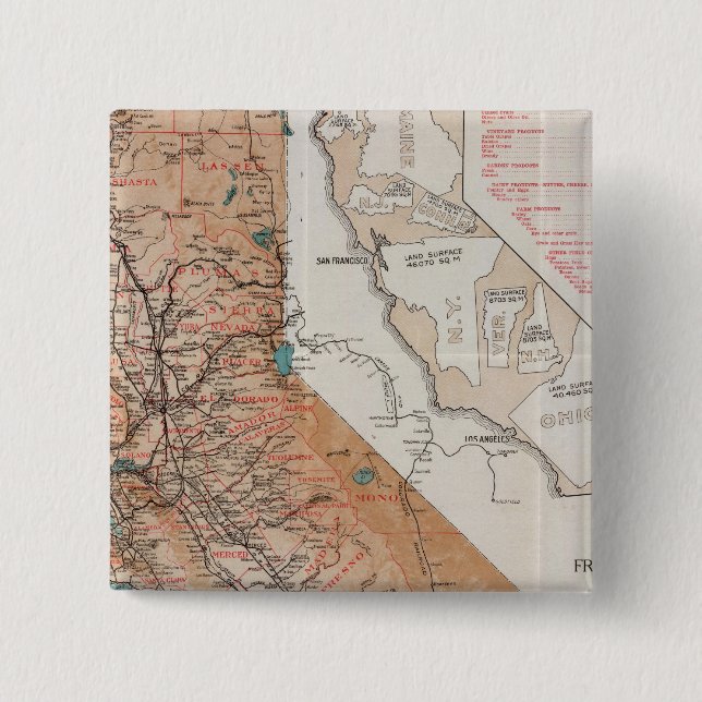 Map of California 2 Inch Square Button (Front)