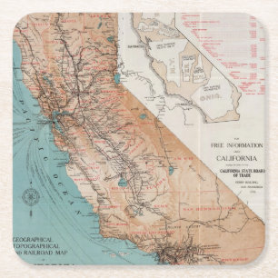 Map of California 2 Square Paper Coaster