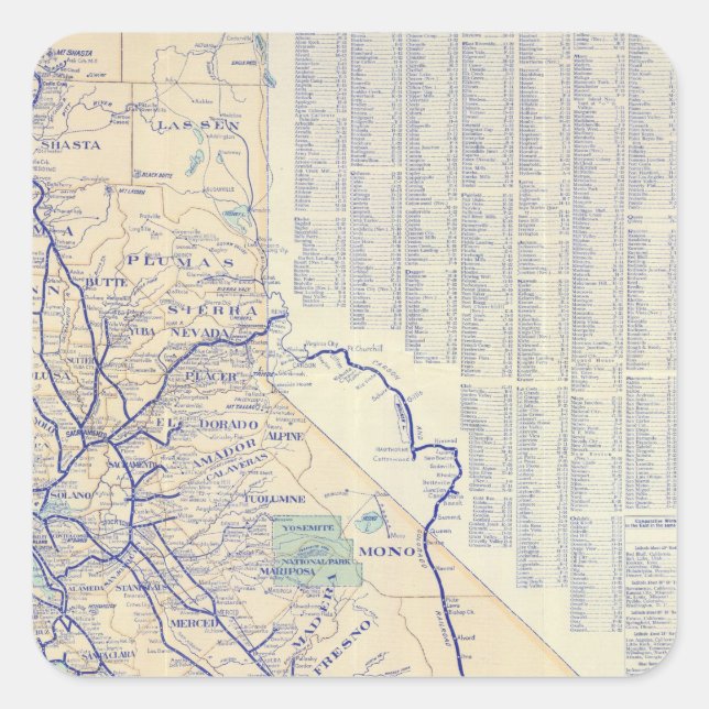 Map of California 4 Square Sticker (Front)
