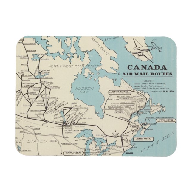 Map of Canada - Canada Air Mail Routes Magnet (Horizontal)