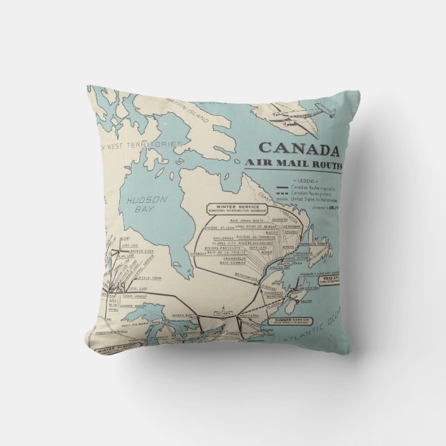 Map of Canada - Canada Air Mail Routes Throw Pillow (Front)