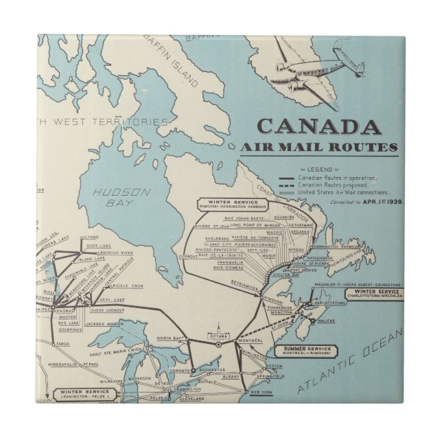 Map of Canada - Canada Air Mail Routes Tile (Front)