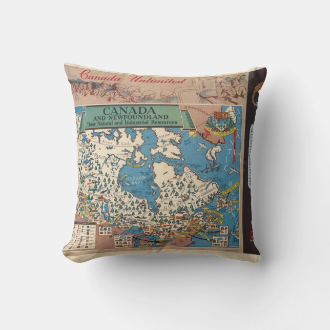 Map of Canada - Natural and Industrial Resources Throw Pillow (Front)