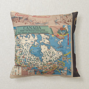 Map of Canada - Natural and Industrial Resources Throw Pillow