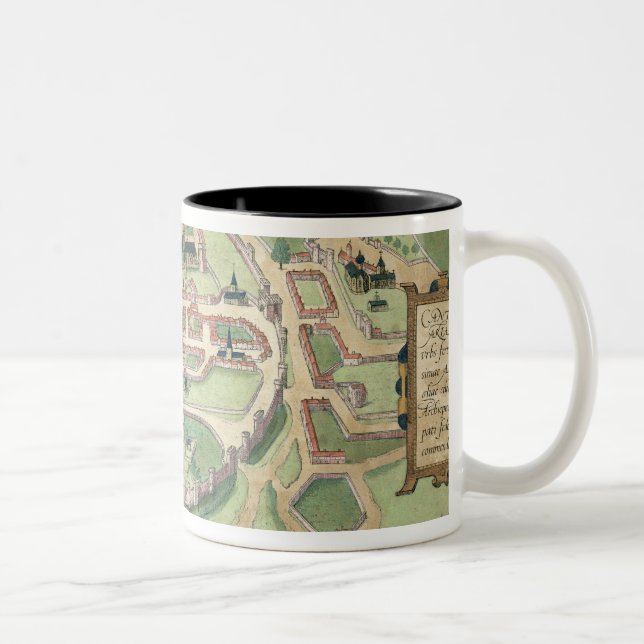 Map of Canterbury, from 'Civitates Orbis Terrarum' Two-Tone Coffee Mug (Right)