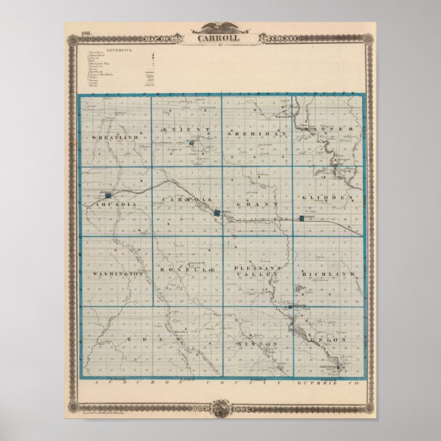 Map of Carroll County, State of Iowa Poster (Front)
