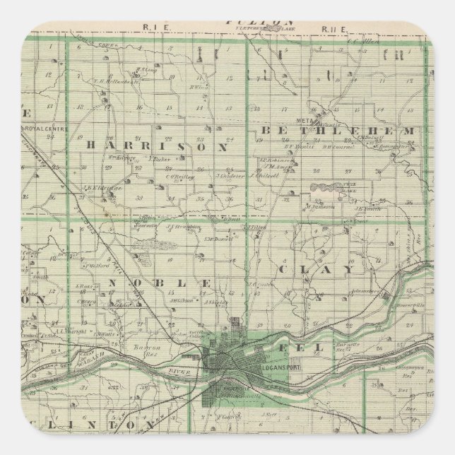 Map of Cass County Square Sticker (Front)