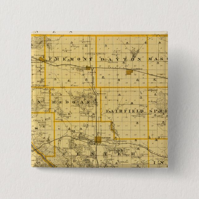 Map of Cedar County, State of Iowa 2 Inch Square Button (Front)