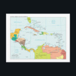 Map of Central America & the Caribbean Postcard<br><div class="desc">Political map of the countires of Central America and the Caribbean area,  collect all the mapcards with the continents of the world:</div>