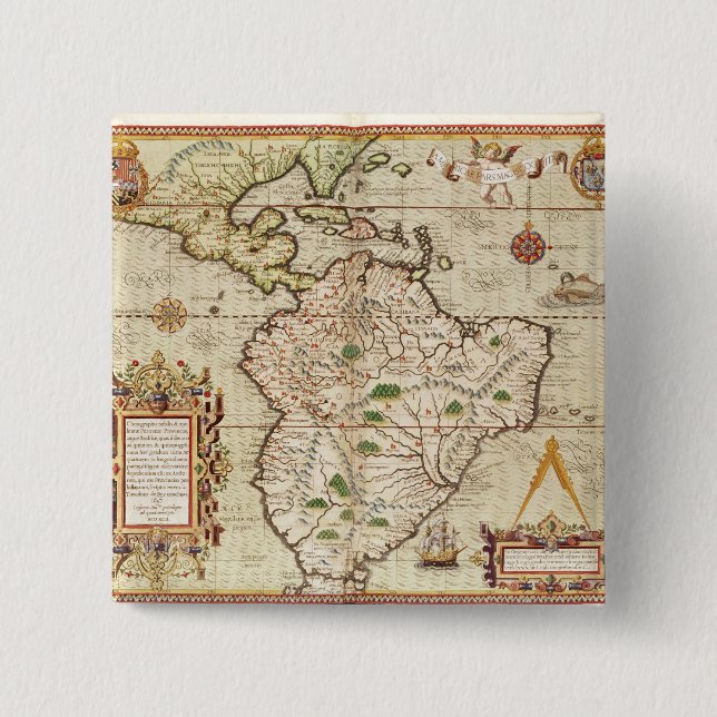 Map of Central and South America 2 Inch Square Button (Front)