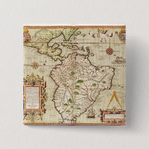 Map of Central and South America 2 Inch Square Button