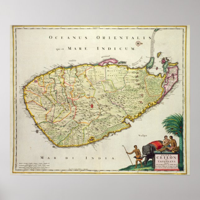 Map of Ceylon according to Nicolas Visscher Poster (Front)
