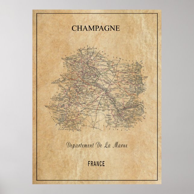 MAP of CHAMPAGNE REGION of FRANCE  1852 Poster (Front)