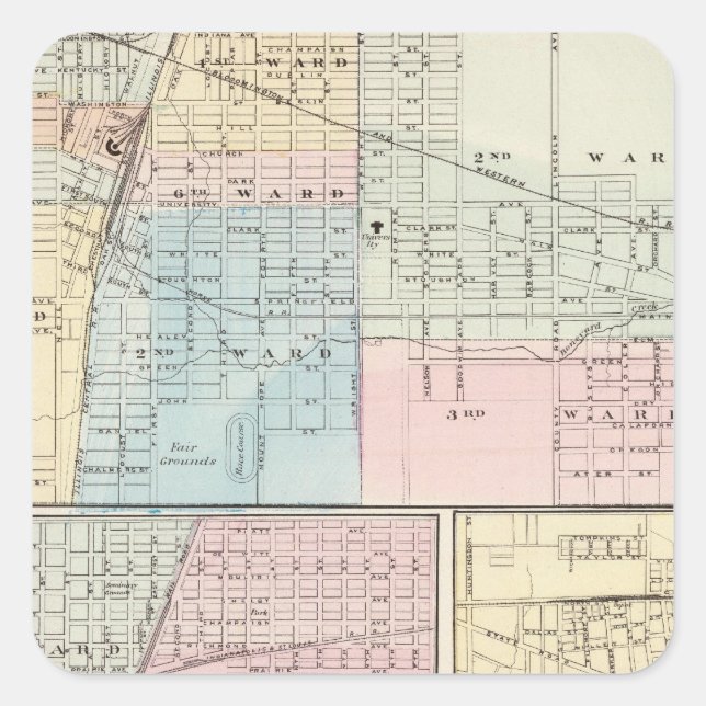 Map of Champaign, Urbana, Mattoon and Charleston Square Sticker (Front)