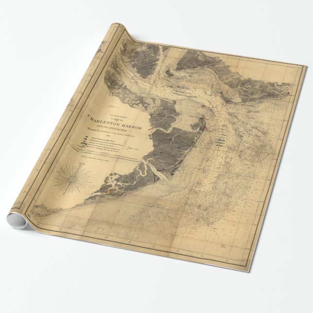 Map of Charleston Harbour South Carolina (1863) Wrapping Paper (Unrolled)