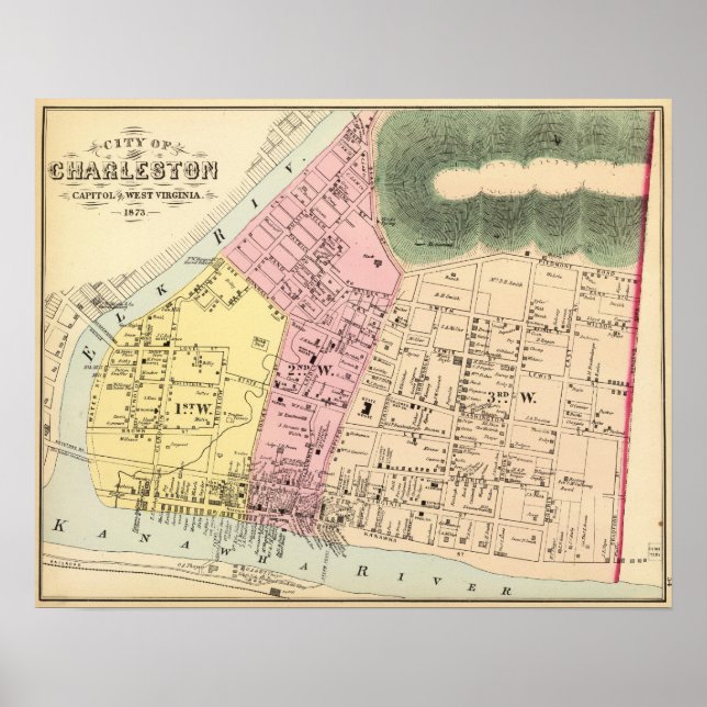 Map of Charleston, West Virginia Poster (Front)
