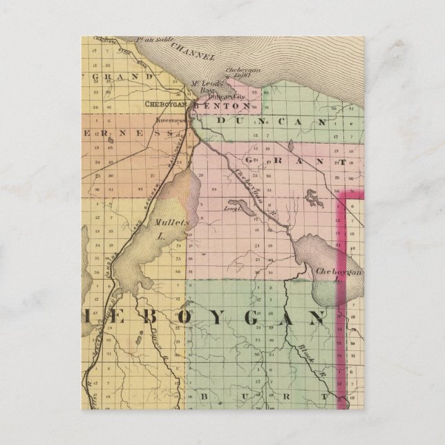 Map of Cheboygan County, Michigan Postcard (Front)