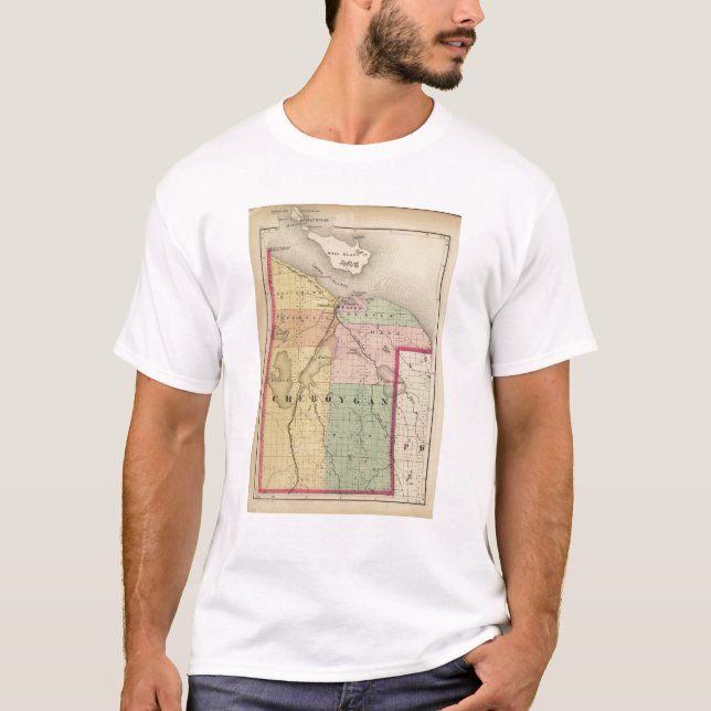 Map of Cheboygan County, Michigan T-Shirt (Front)