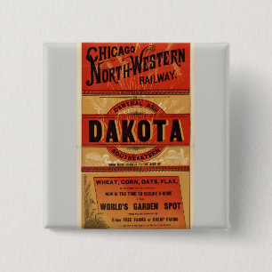 Map Of Chicago and Northwestern Railway Lines 2 Inch Square Button