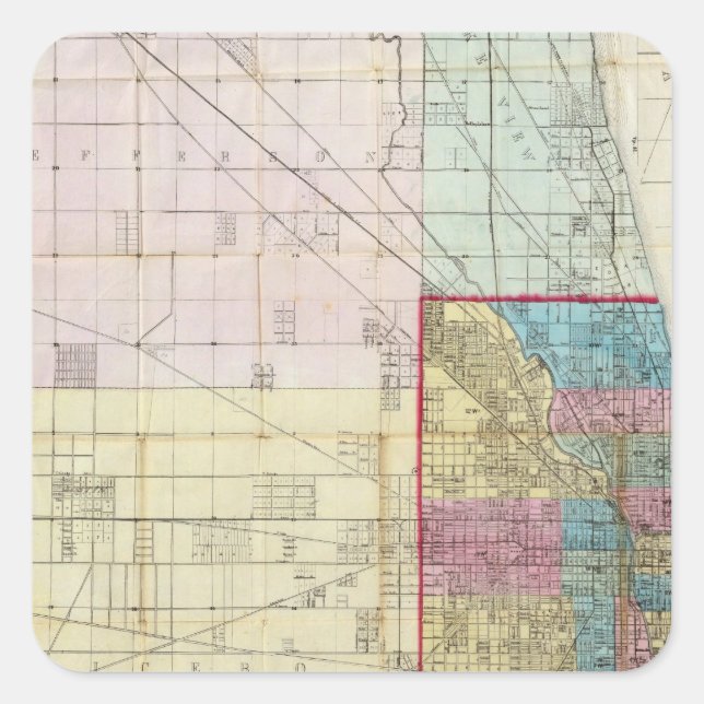 Map of Chicago Square Sticker (Front)