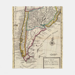 Map of Chili, Patagonia, La Plata Fleece Blanket