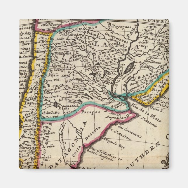 Map of Chili, Patagonia, La Plata Magnet (Front)
