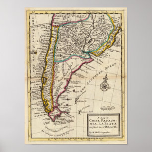 Map of Chili, Patagonia, La Plata Poster