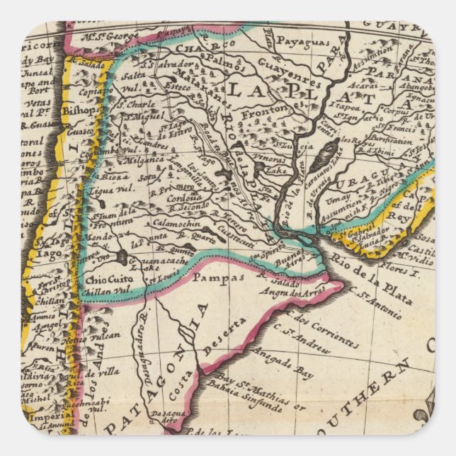 Map of Chili, Patagonia, La Plata Square Sticker (Front)