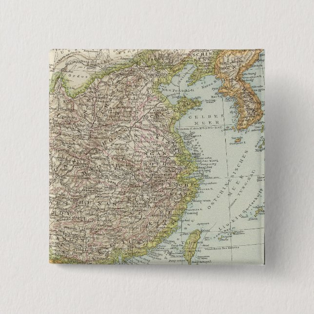 Map of China and Japan 2 Inch Square Button (Front)
