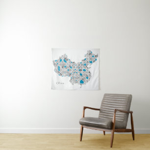 Map of China   Crystal Diamond Style Artwork Tapestry