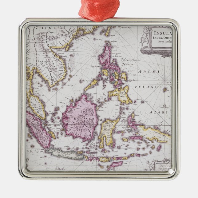 Map of China & Indonesia | 1710 Metal Ornament (Front)